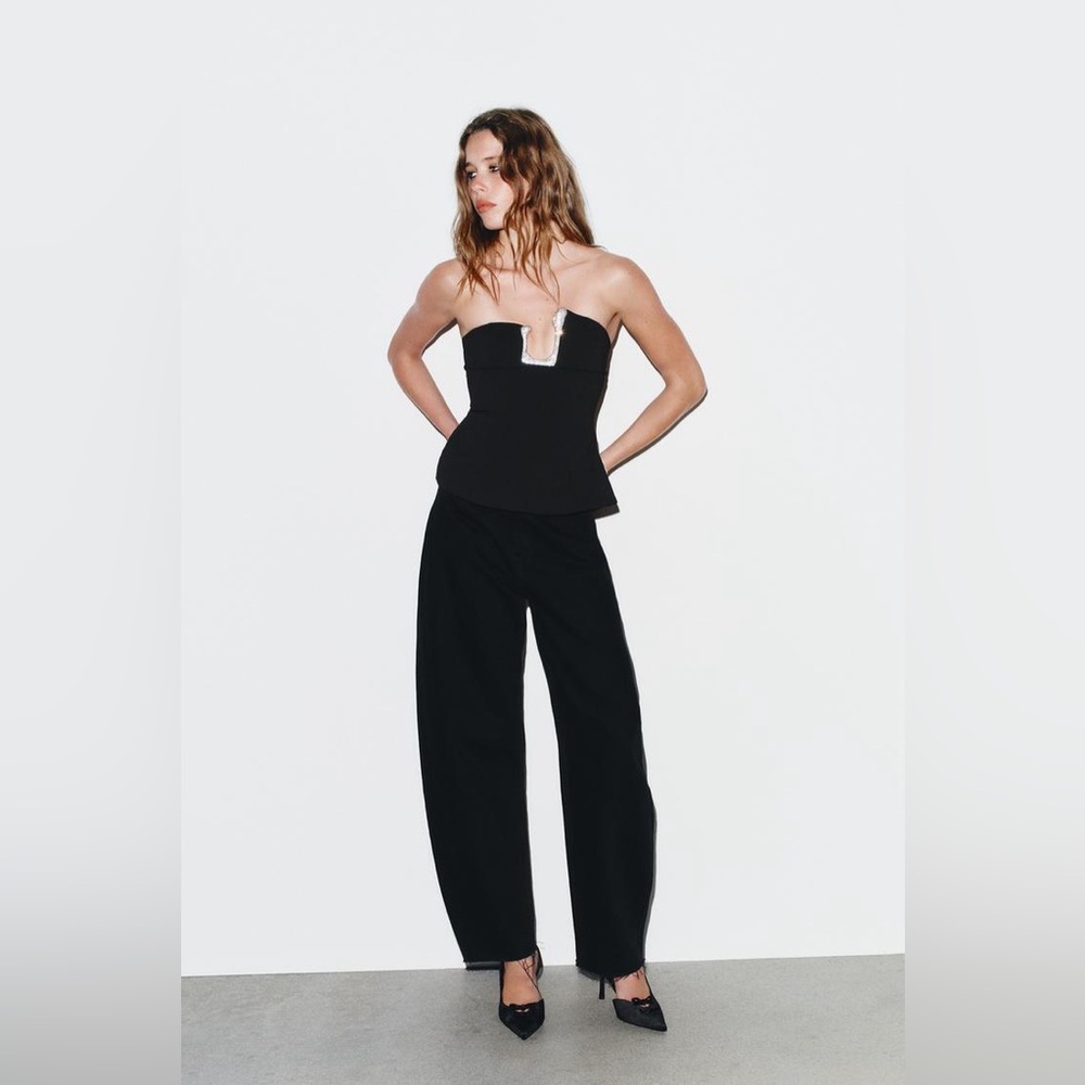 ZARA STRAPLESS TOP WITH RHINESTONES IN BLACK - Picture 7 of 17